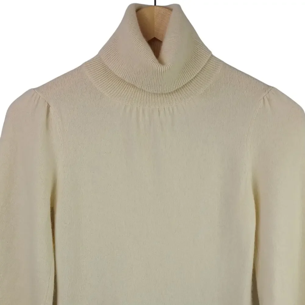 Beth Bowley Women's SZ S 100% Cashmere Turtleneck 3/4 Sleeve Sweater Ivory